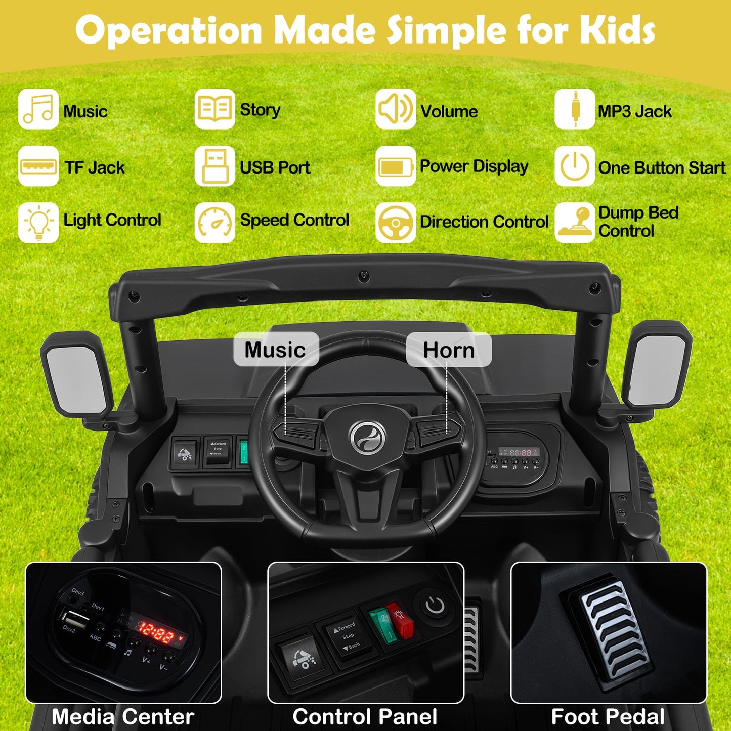 12V Ride on Dump Truck with Electric Dump Bed with Music and Remote Control