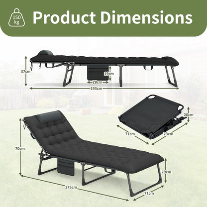 Folding Sun Lounger, 4-Level Adjustable Garden Reclining Chaise Lounge Chair Sunbed