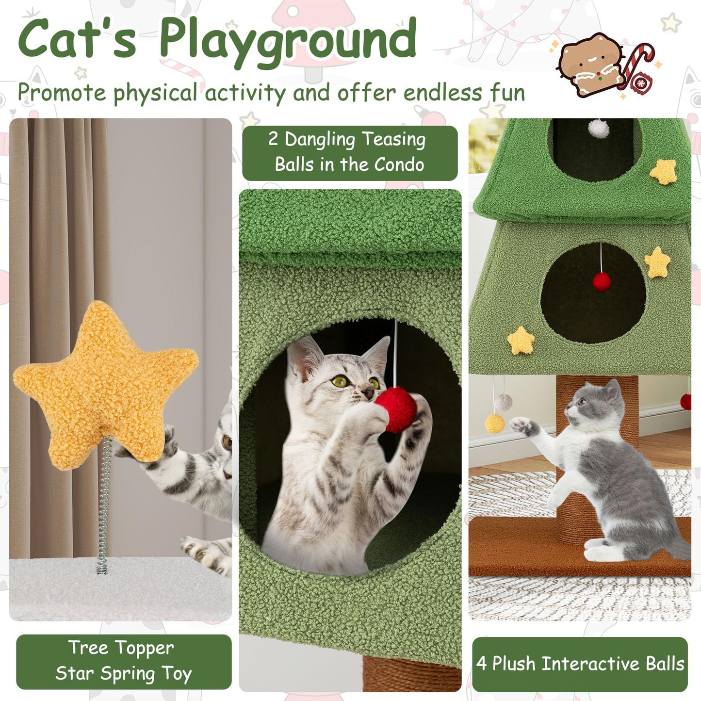 160cm Cute Cat Tower with 3 Condos and Sisal Scratching Post