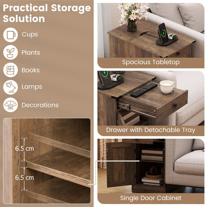 End Table with Charging Station Farmhouse Bedside Table with Storage Drawer