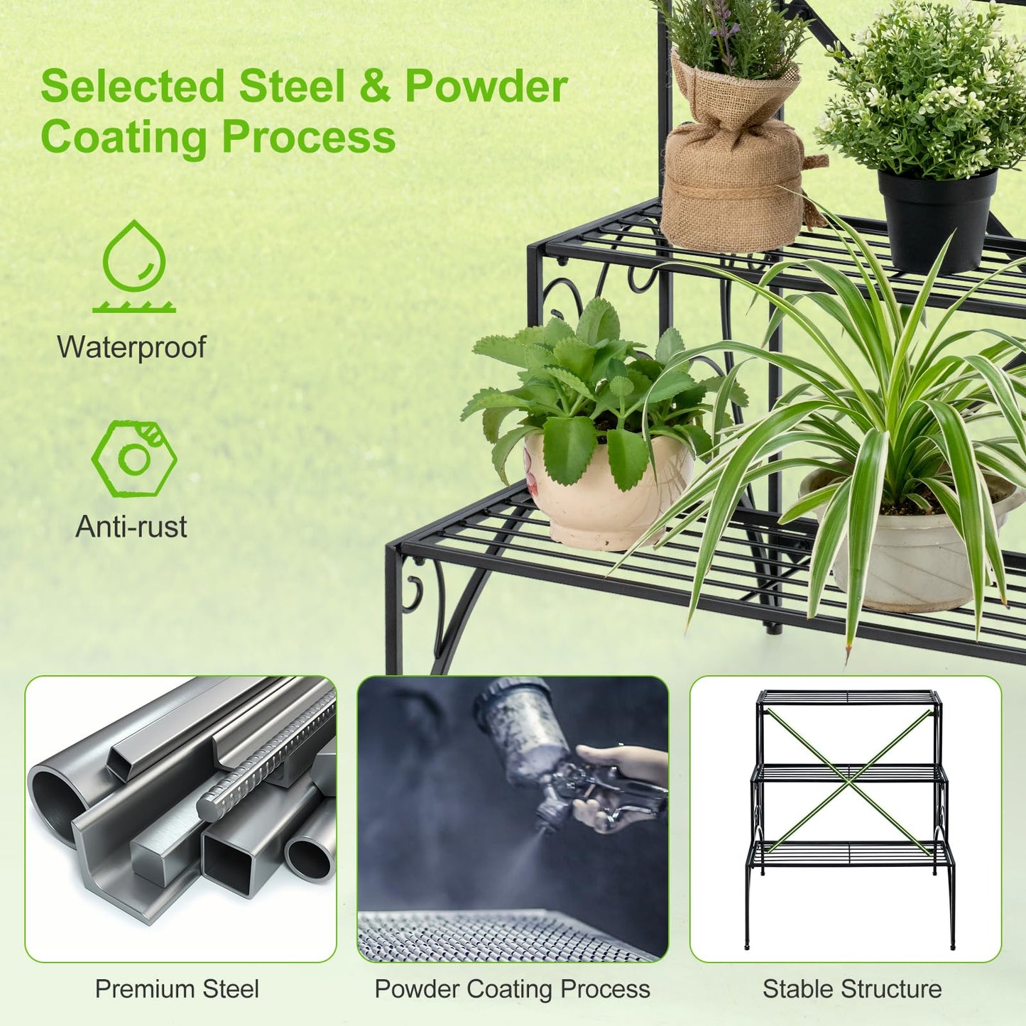 3 Tier Metal Plant Stand for Indoor Outdoor Balcony Garden Yard
