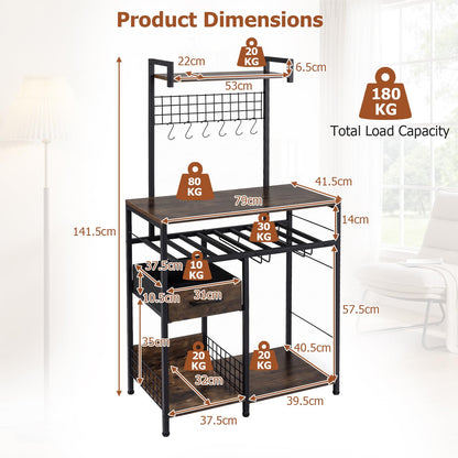 Baker's Rack, Microwave Stand with Wine Rack and Glass Holders