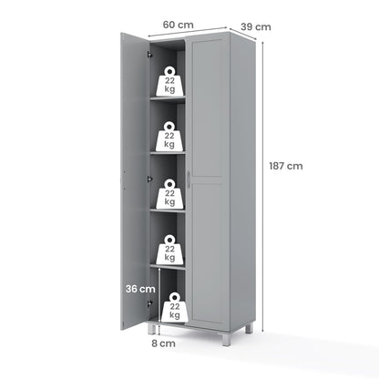 Double Door Tall Storage Cabinet with Adjustable Shelf and Anti tilt Design