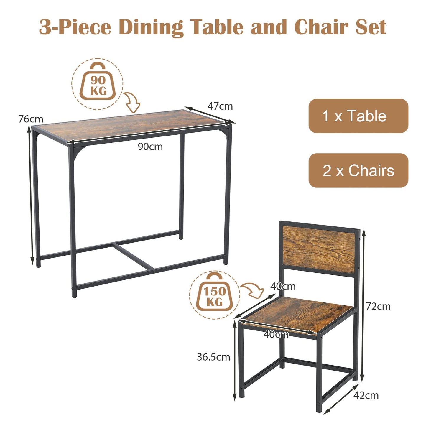 Dining Table and Chairs Set, Breakfast Table Furniture with 2 High Back Chairs
