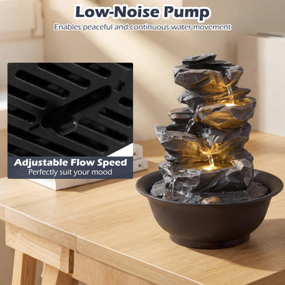 Indoor Water Fountain, Tabletop Indoor Water Feature with LED Light