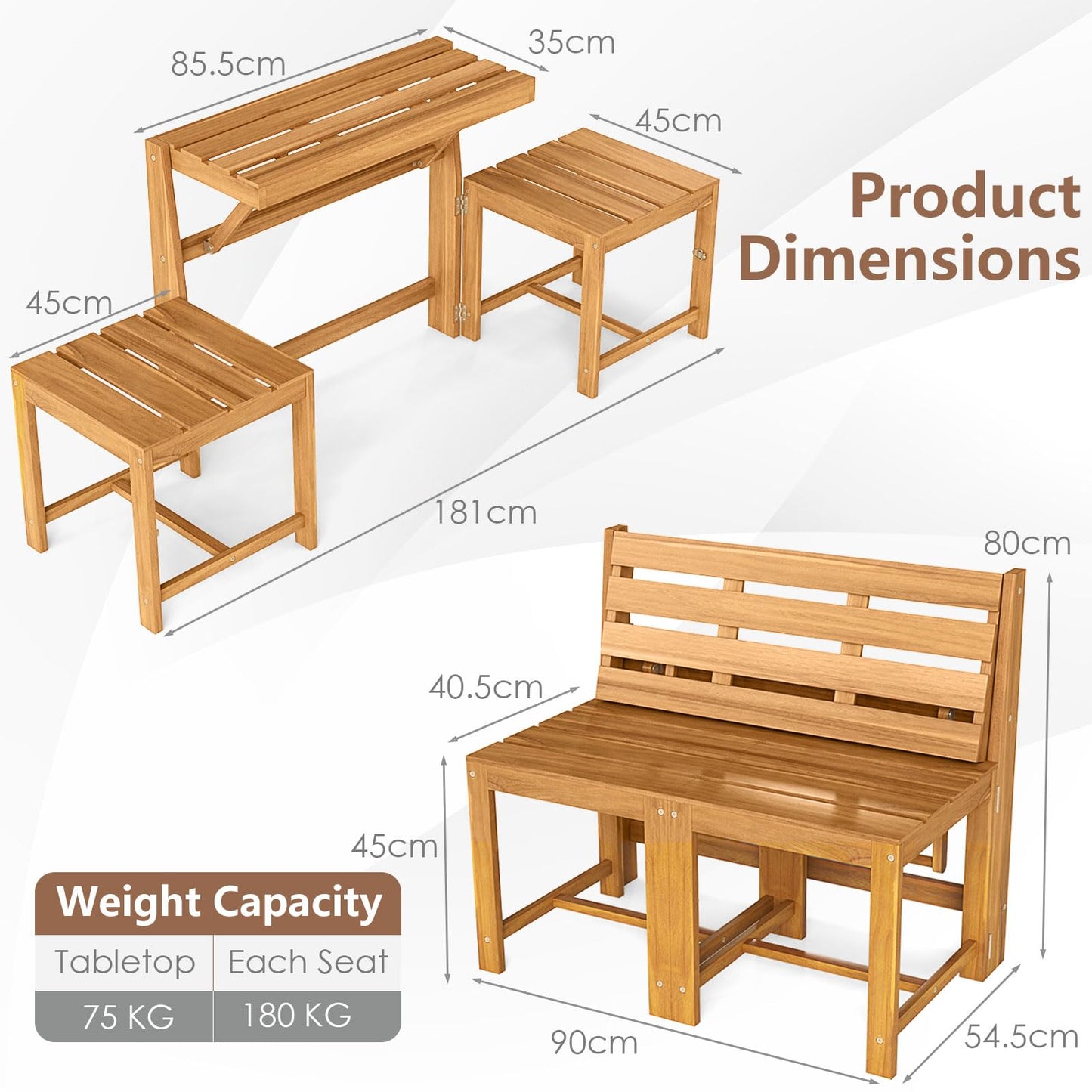 3-in-1 Convertible Patio Dining Set, Transforming Outdoor Bench Loveseat