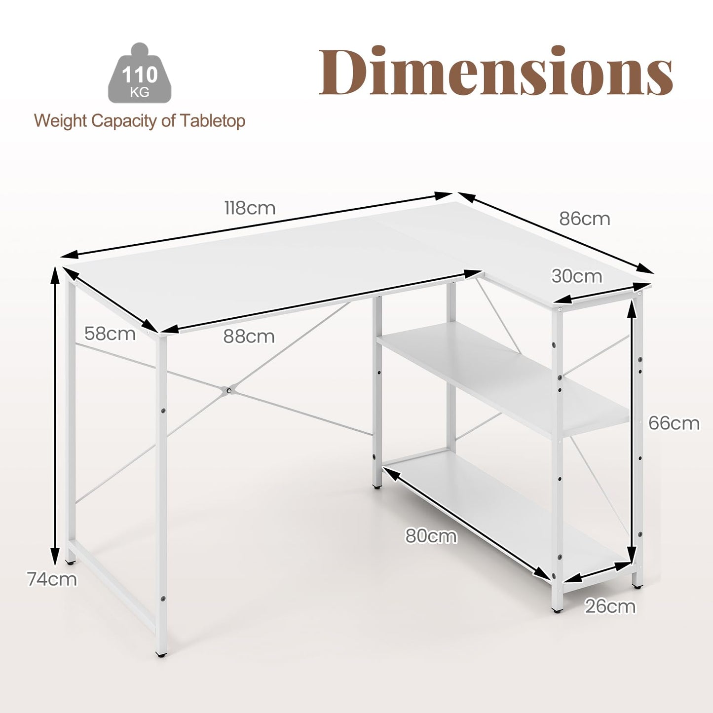 L-shaped Computer Desk Reversible Corner Desk with Adjustable Shelf