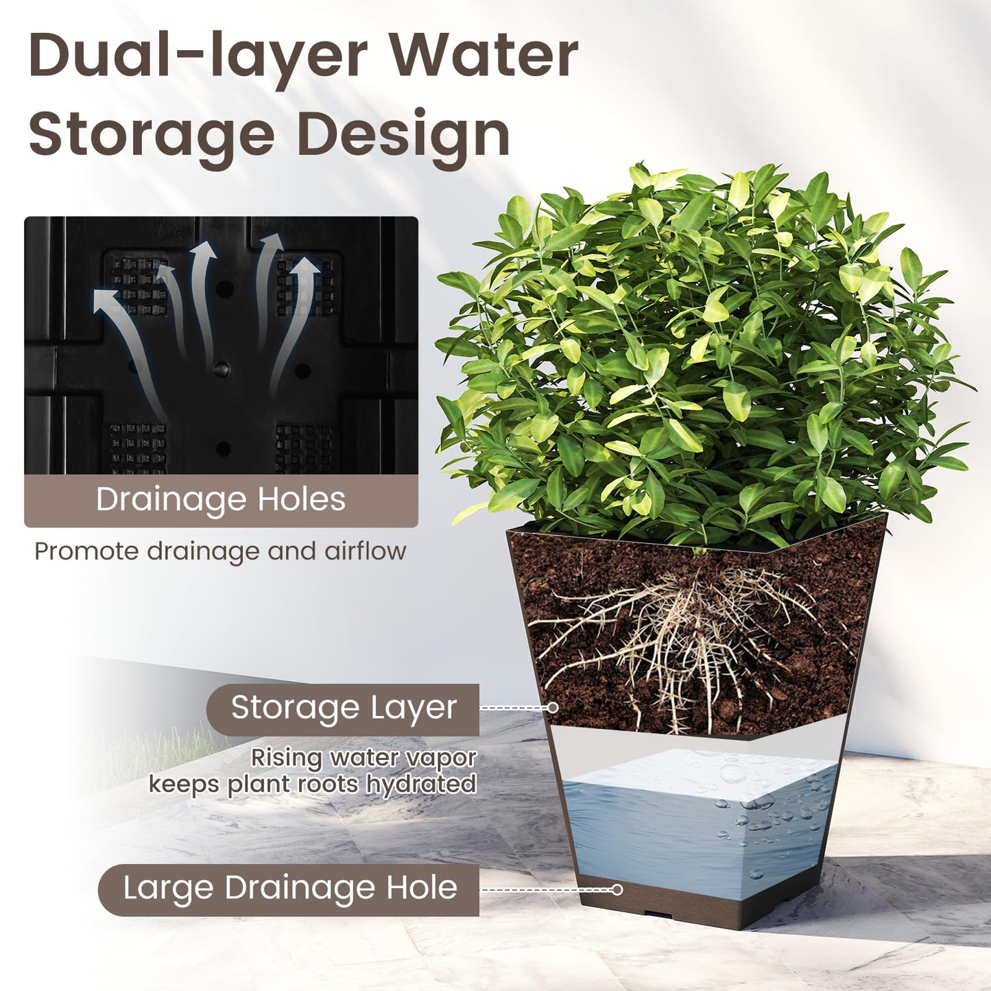 Giantex 2 x Plastic Flower Pot 35cm/57cm Tall Self-Watering Garden Planters with Removable Inner Bucket