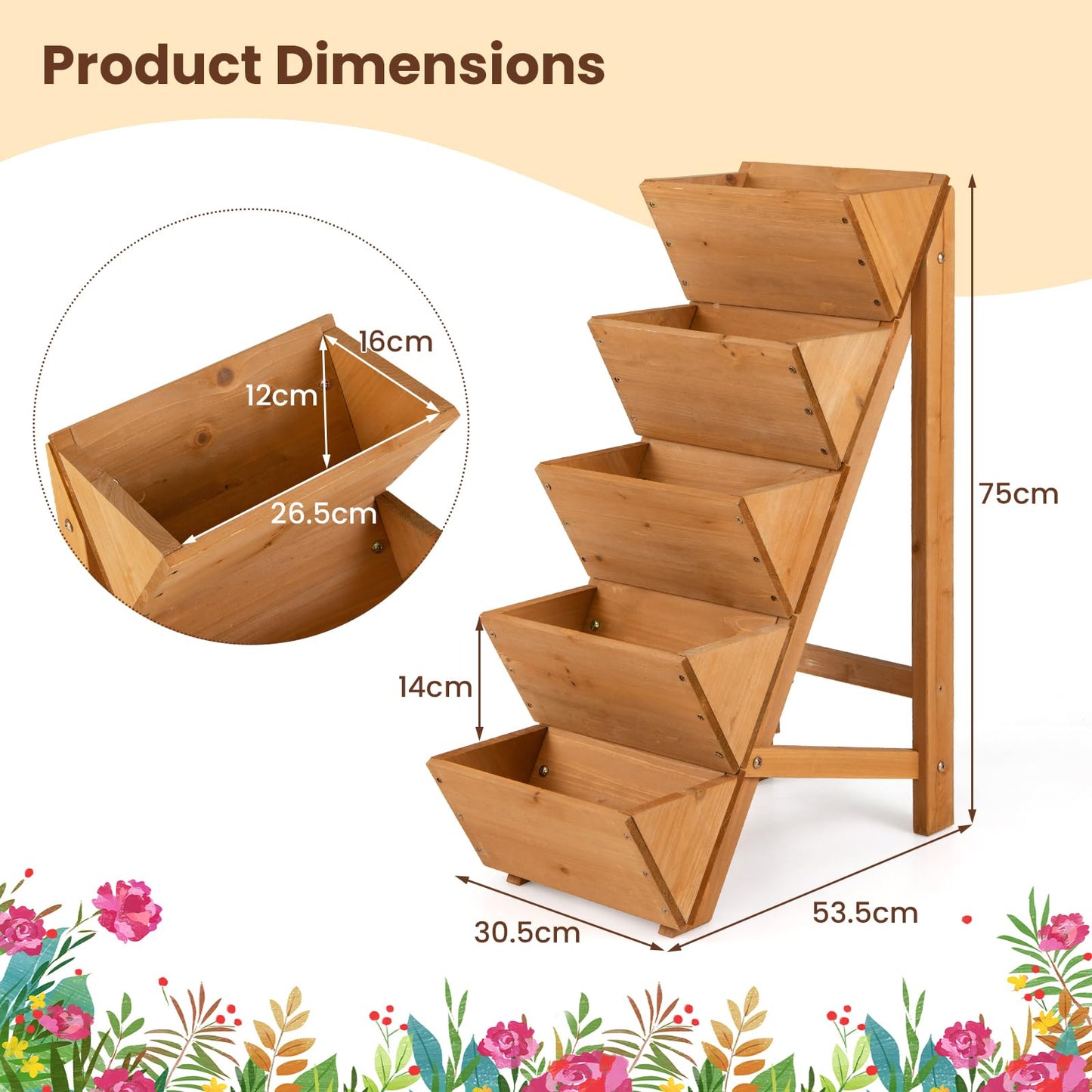 5-tier Vertical Raised Garden Bed Wood Elevated Planter Box
