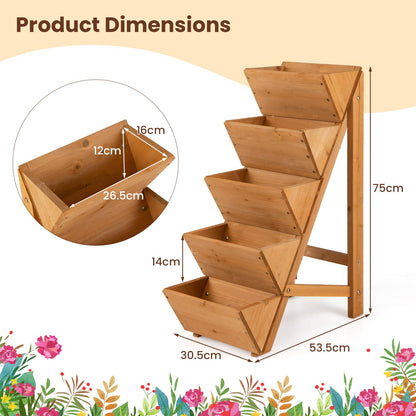 5-tier Vertical Raised Garden Bed Wood Elevated Planter Box