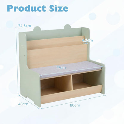 Kids Reading Nook with Bench Toddler Toy Storage Organizer with Bookshelf and 2 Cubbies