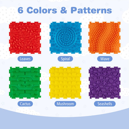 6 PCS Tactile Sensory Mats, Puzzle Floor Tiles (Colorful)