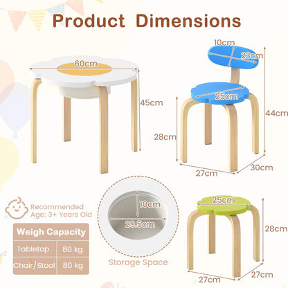 Flower-shaped Children Table Set with 2 Colorful Chairs and Stools