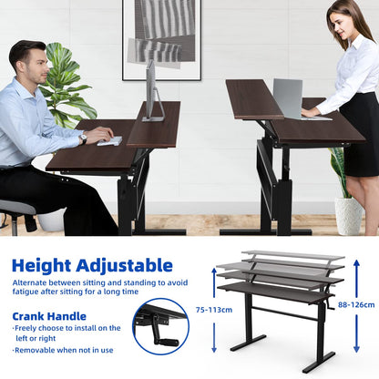 2-Tier Standing Desk with Adjustable Height and Crank Handle