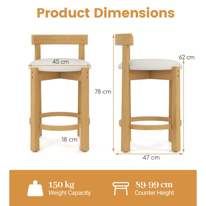 62CM Teddy Velvet Upholstered Bar Chairs Set of 2 with Backrests and Footrests