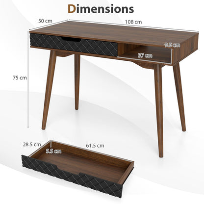 Wooden Computer Desk, 108cm Mid-Century PC Laptop Table Writing Workstation