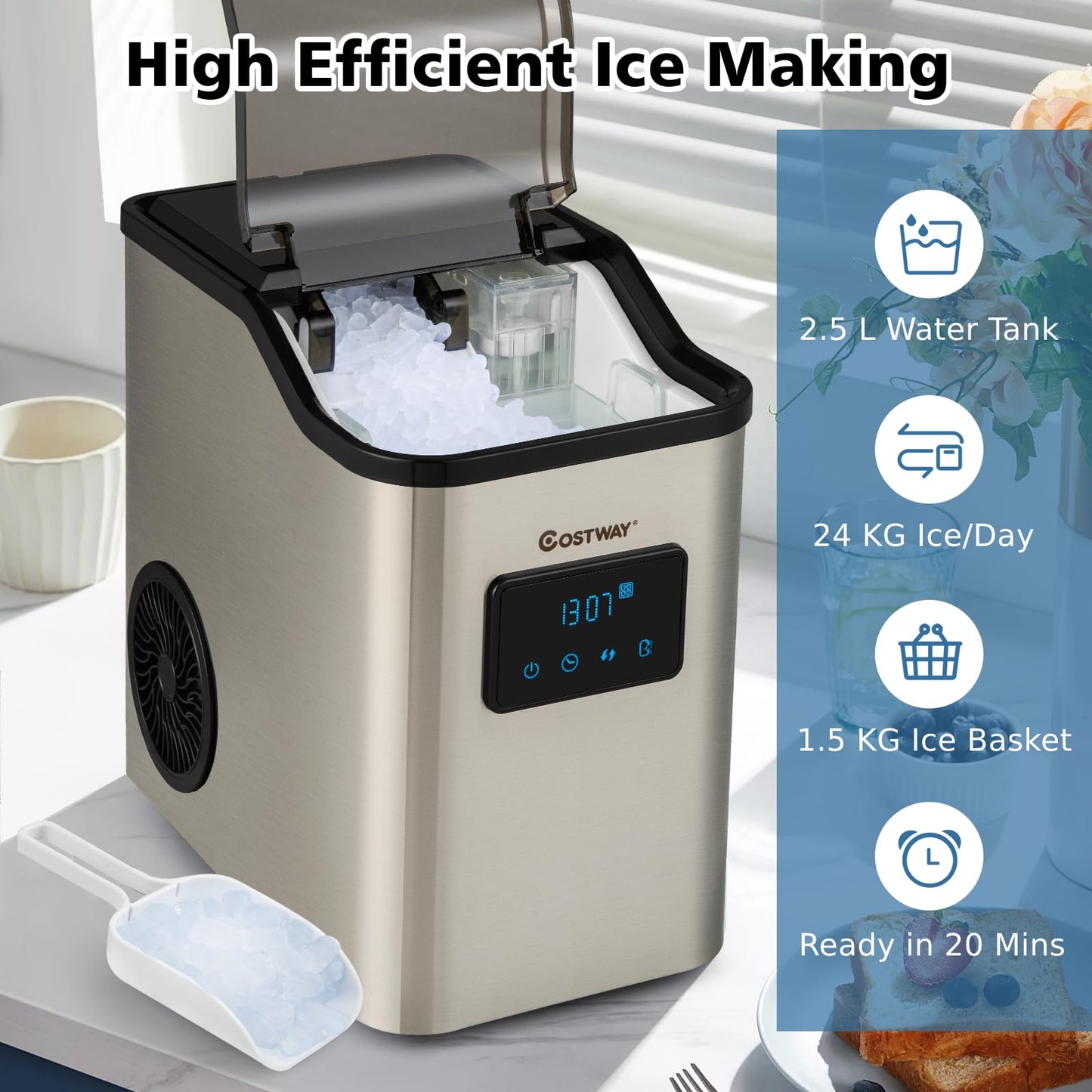 Countertop Nugget Ice Maker with 2 Ways Water Refill