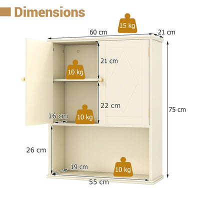 Bathroom Wall Cabinet with Open Shelf and Adjustable Shelf