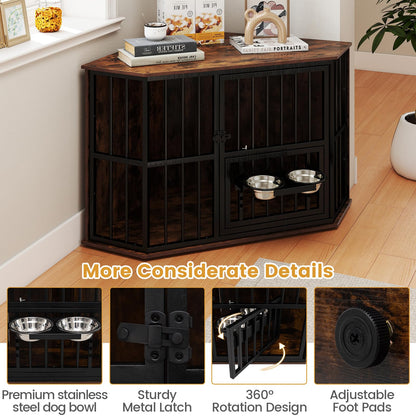 Corner Dog Crate Space Saving Dog Cage with Adjustable Feeder