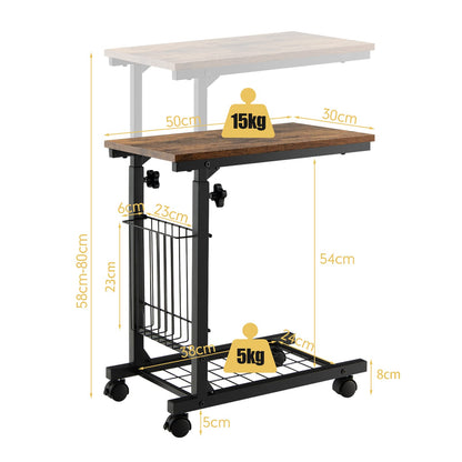 C-shape Adjustable End Table with Storage Basket