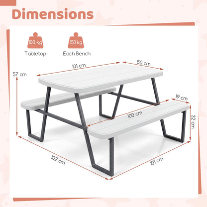 Camping Table and Chairs with Umbrella Hole and Metal Frame for Boys Girls Ages 3-8