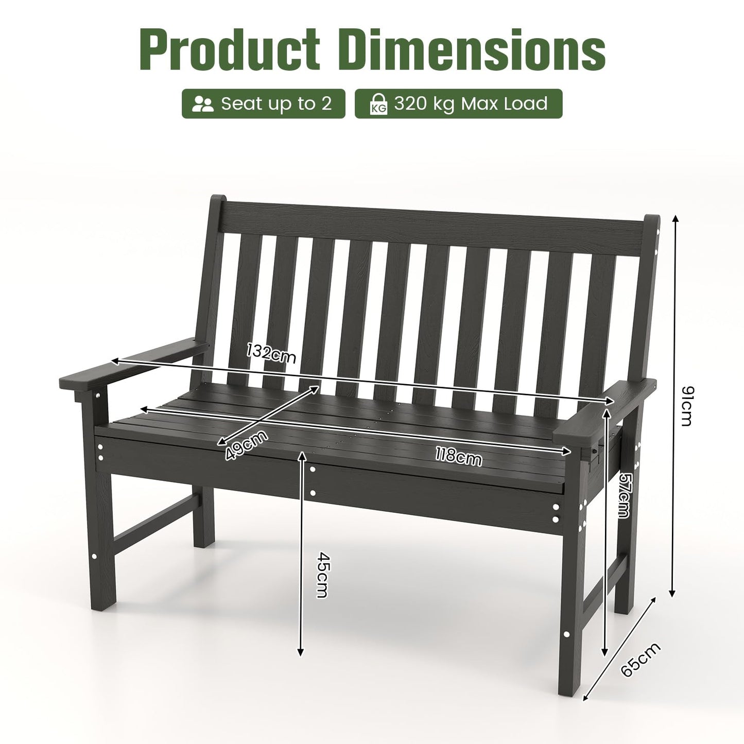 2-Seater All-Weather HDPE Patio Loveseat Park Bench Chair