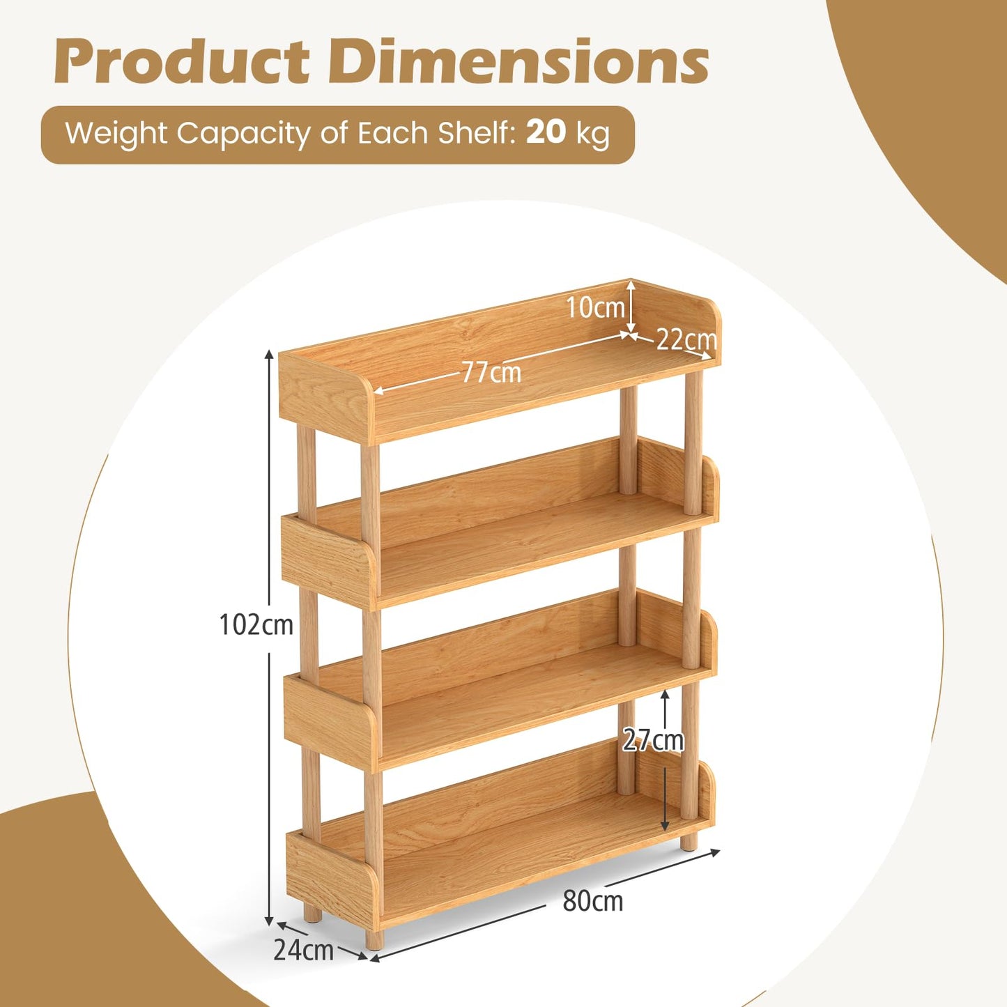 Sturdy Pine Wood, Elevated Guardrails, Free Standing Open Shelving Unit Plant Stand