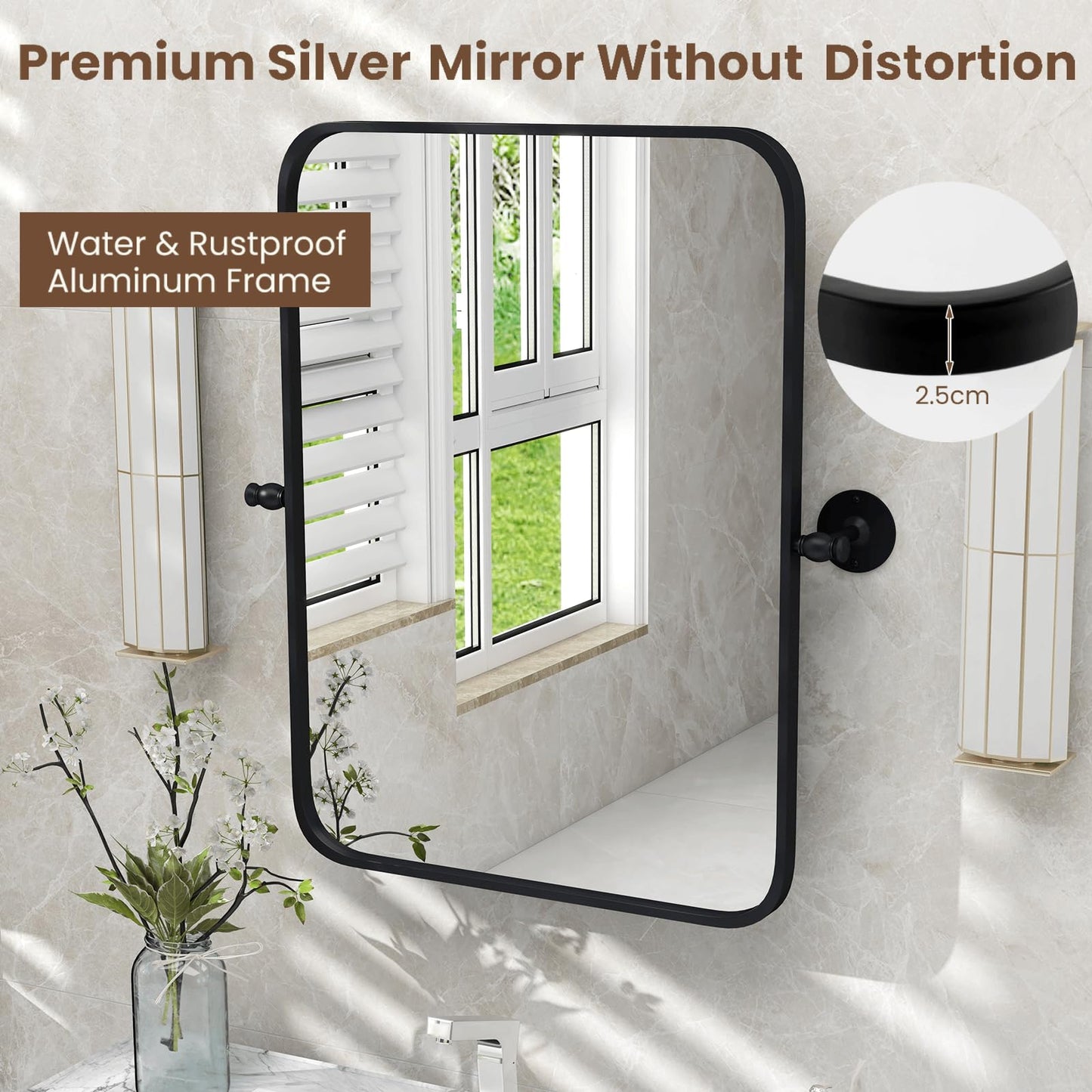 Black Metal Framed Pivot Rectangle Wall-Mounted Mirror
