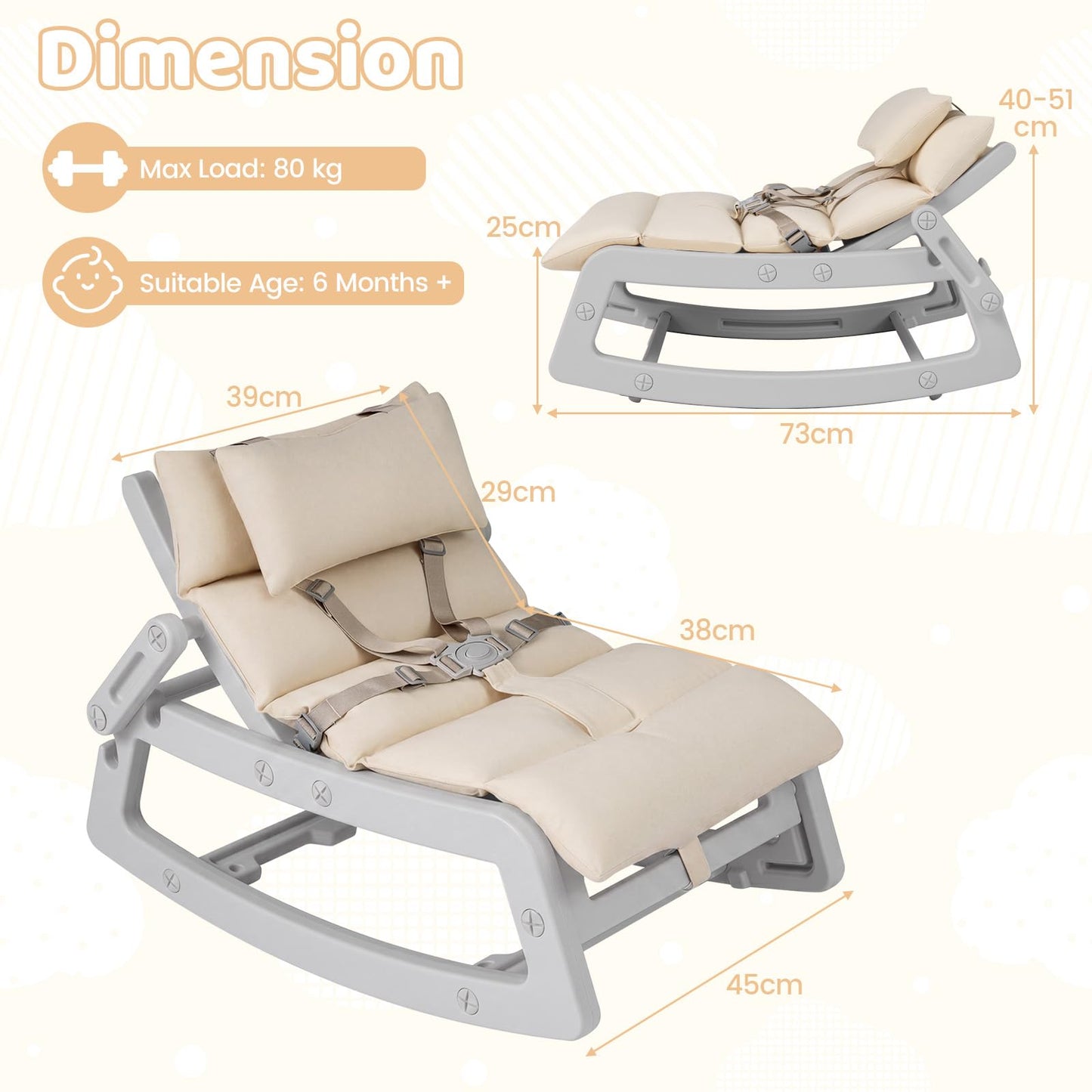 Kids Rocking Chair, Indoor Outdoor Toddlers Rocker with Adjustable Backrest