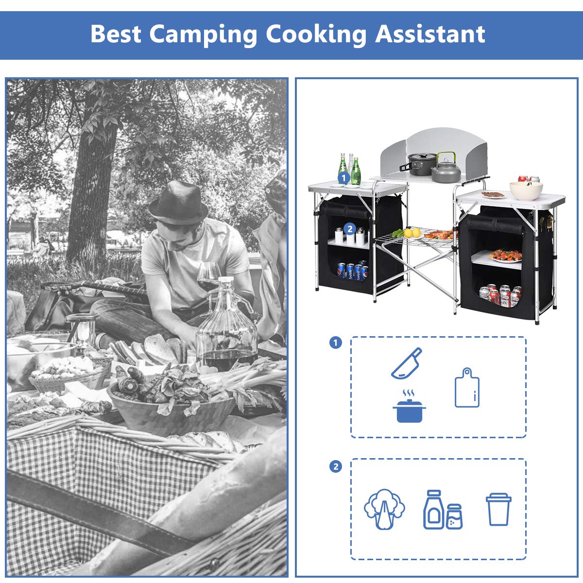 Folding Camping Table with Windshield and Carrying Bag