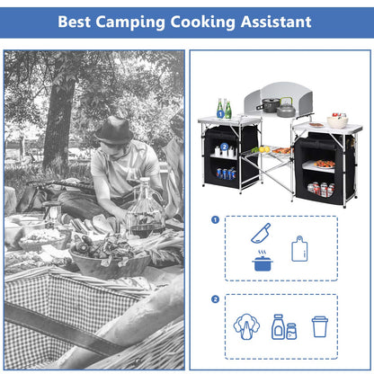 Folding Camping Table with Windshield and Carrying Bag