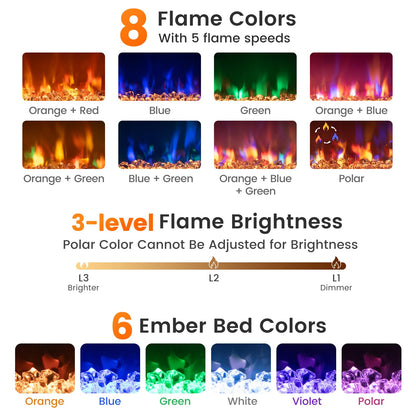 18/23 inch Electric Fireplace Insert Recessed 1500W Fireplace Heater with Remote Control