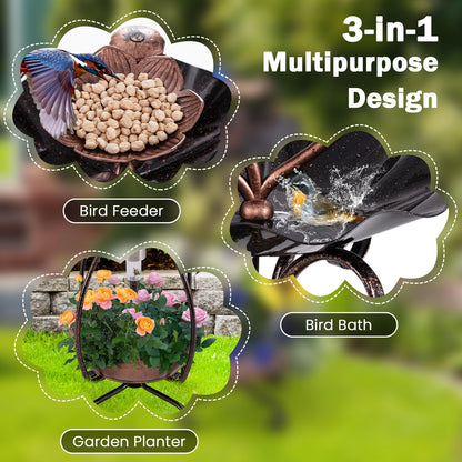 Outdoor Bird Feeder and Bath with Solar Light
