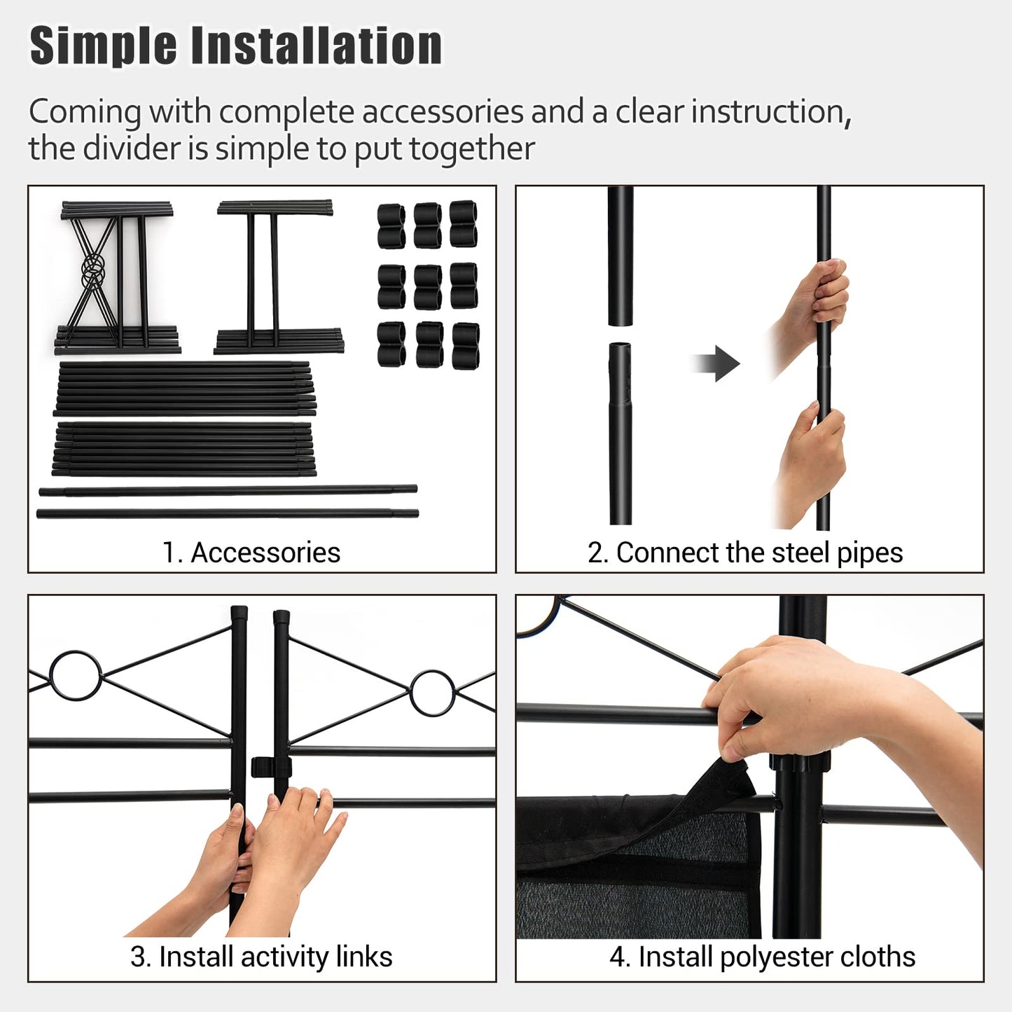 4 Panel Folding Room Divider with Detachable Cloth