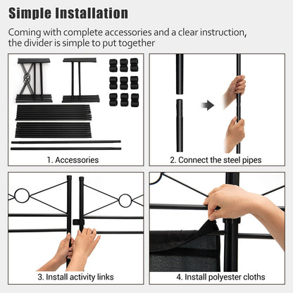 4 Panel Folding Room Divider with Detachable Cloth