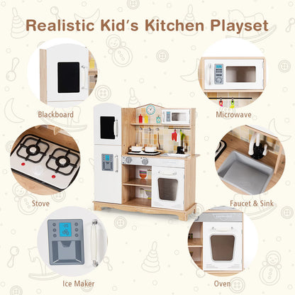 Wooden Kids Pretend Cooking Playset with Light and Sound