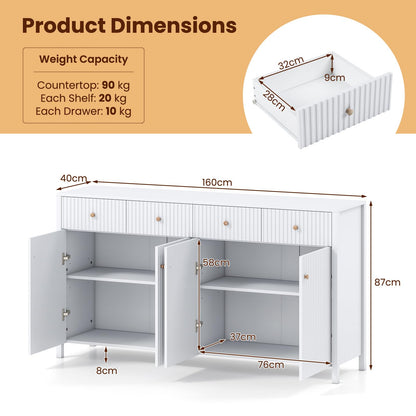 4-Door Kitchen Sideboard, 160cm Wide Buffet Storage Cabinet with 4 Drawers