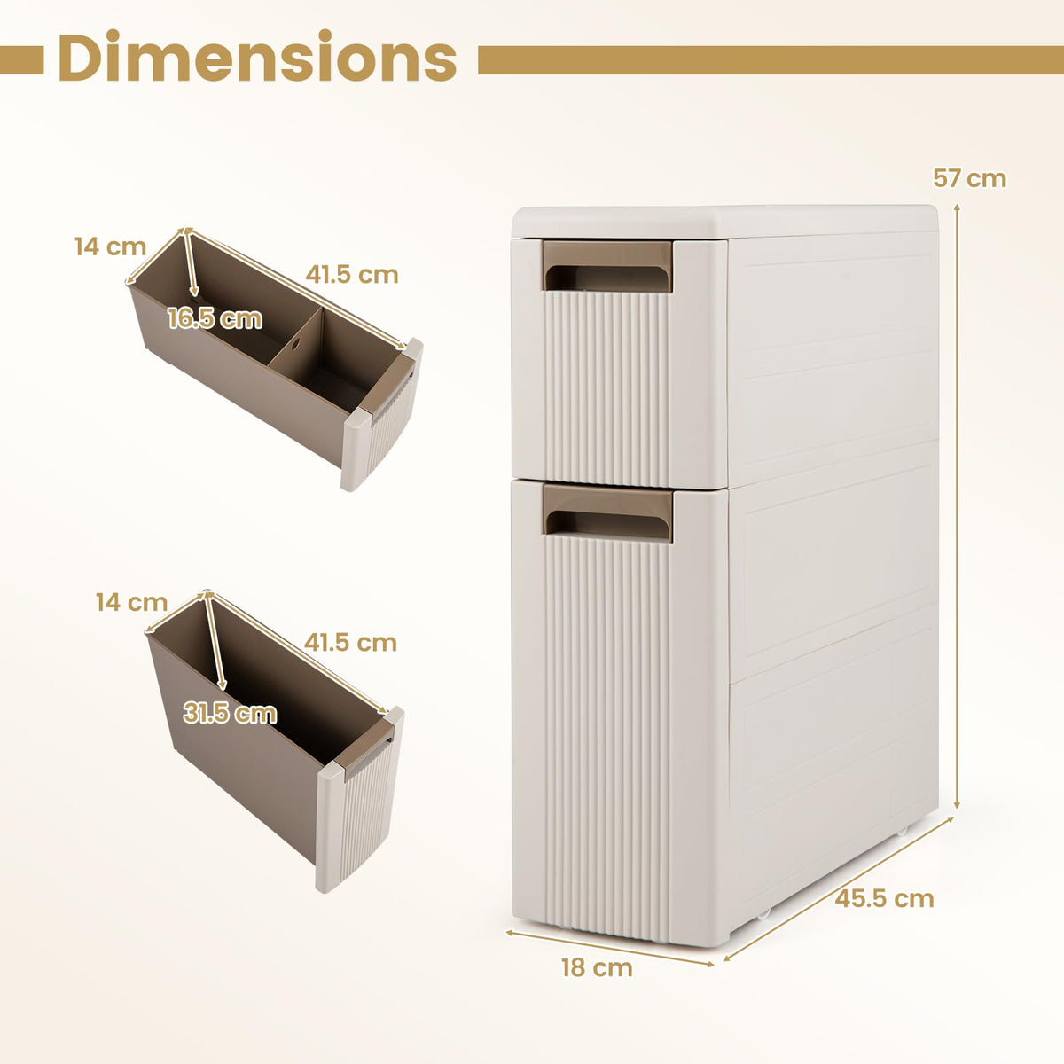 Slim Bathroom Floor Cabinet with 2/3/4 Drawers on Wheels