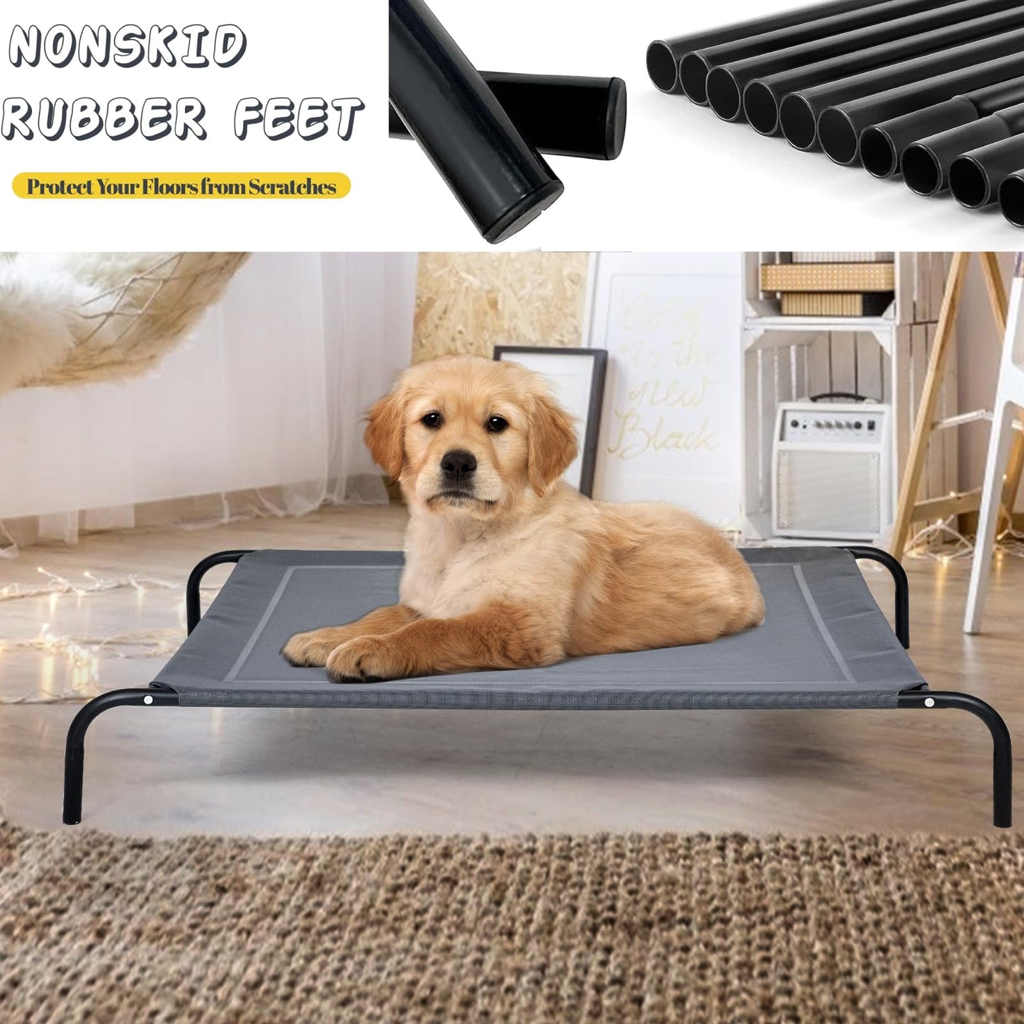 Portable Raised Dog Bed with Waterproof and Breathable Mat & Anti-Slip Foot Pads