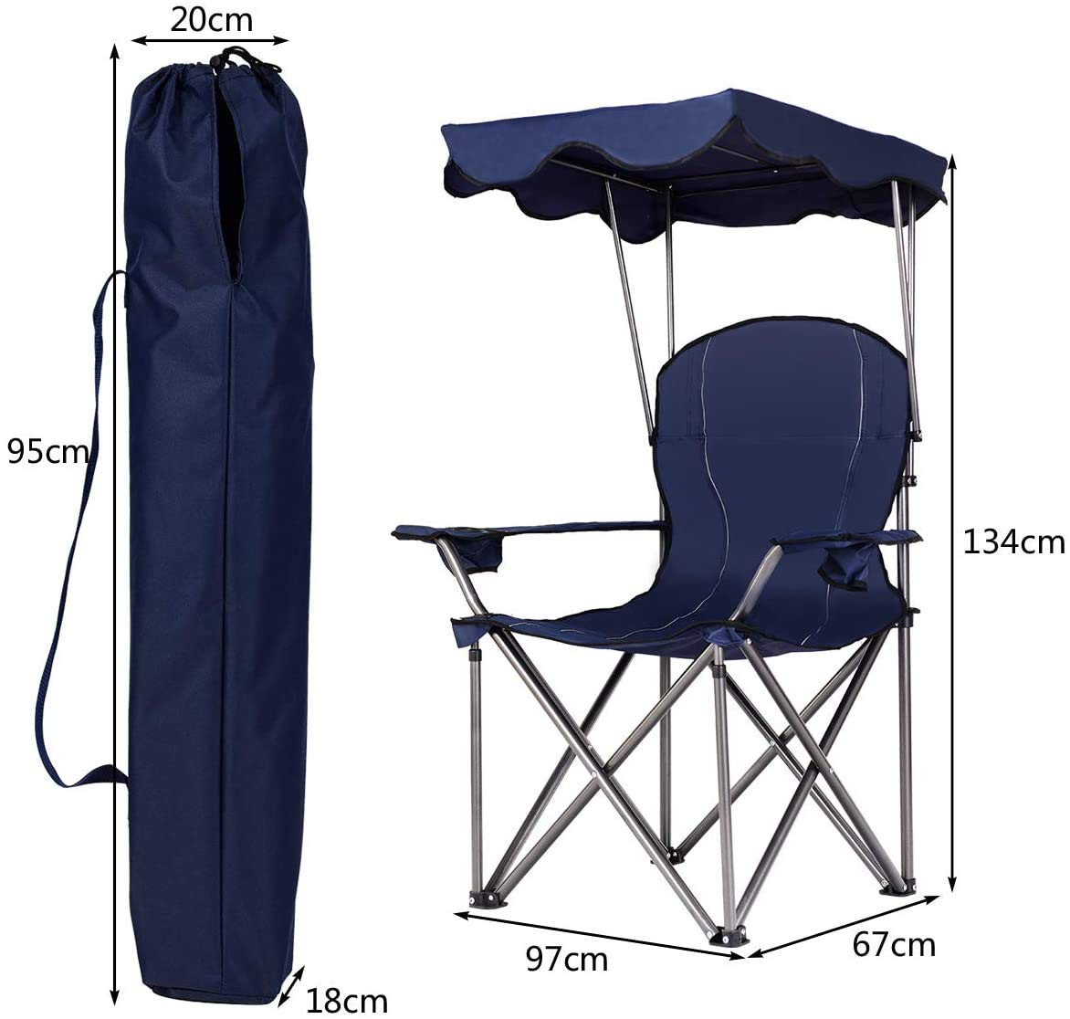 Folding Beach Chair with Shade Canopy and Carry Bag