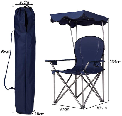 Folding Beach Chair with Shade Canopy and Carry Bag