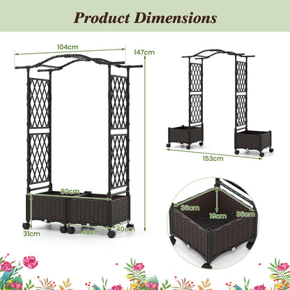 Garden Planter with Trellis & Roof, Self-Watering Raised Garden bed on Lockable Wheels