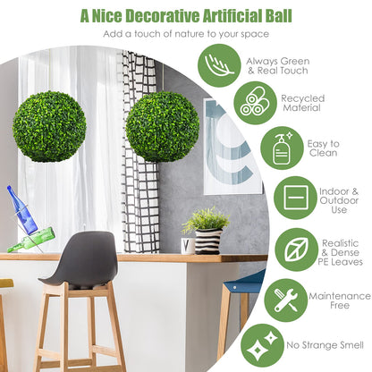 Set of 2 Artificial Topiary Balls with White Flowers
