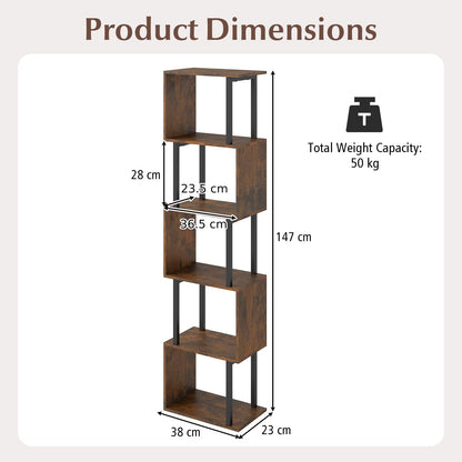 5-Tier Modern Bookshelf with Metal Frame for Home Office