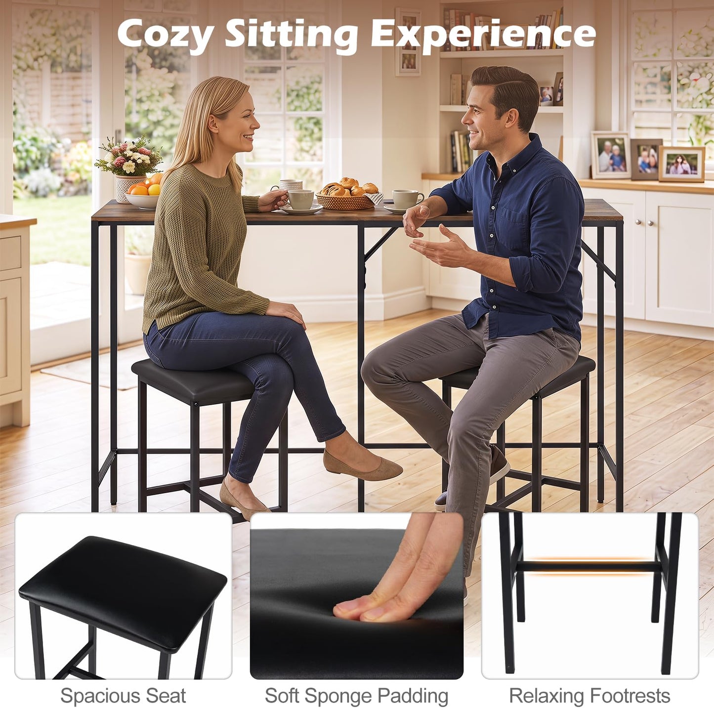 3-Piece Bar Table Set with Charging Station