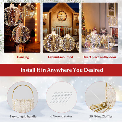 3 Pieces Christmas LED Ball Lights with 30 Cable Ties for Tree Lawn Garden