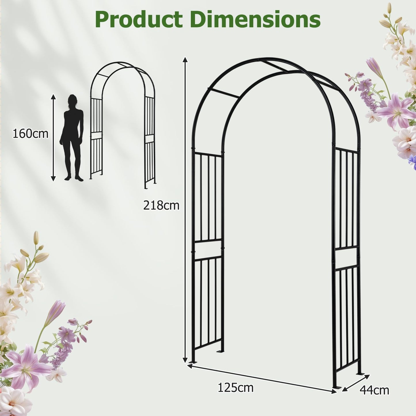 Metal Garden Arch, Large Archway Trellis Pergola Arbour for Rose Vines Climbing Plant, Patio Arbor Decoration Stand