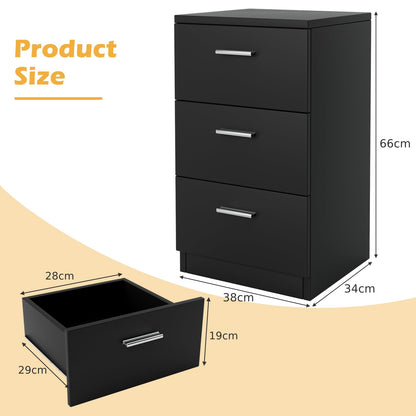 Space-saving Night Chest with 3 Drawers and Handles for Bedroom