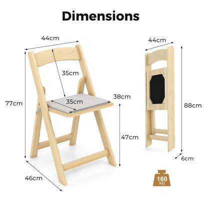 Set of 2 Foldable Kitchen Chair with Rubber Wood Legs and Padded Seat