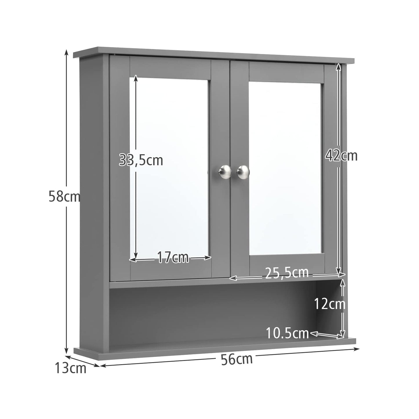 Double Door Wall Mounted Storage Cupboard with Adjustable Shelf and Compartment
